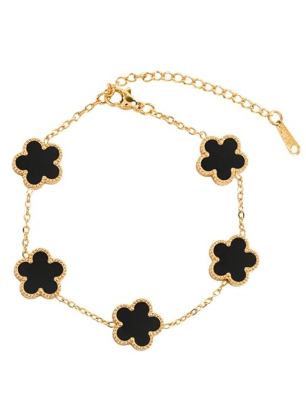 Black Four-Leaf Black Clover Bracelet Hypoallergenic Stainless Steel 18K Gold